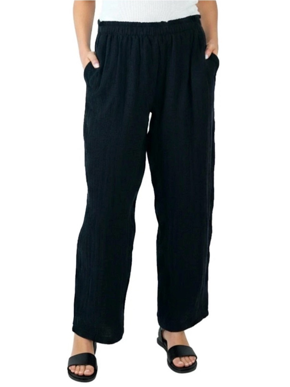 Coldwater Creek Women's Cotton Gauze Pull-On Pant Black